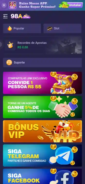 Promoções e bônus do aplicativo 98A